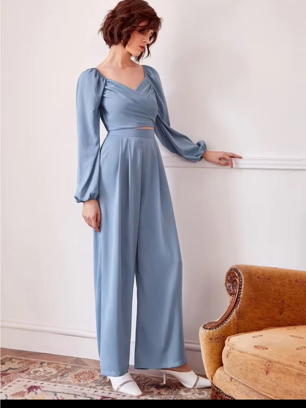 Elegant Sky Blue Wide-Leg Jumpsuit